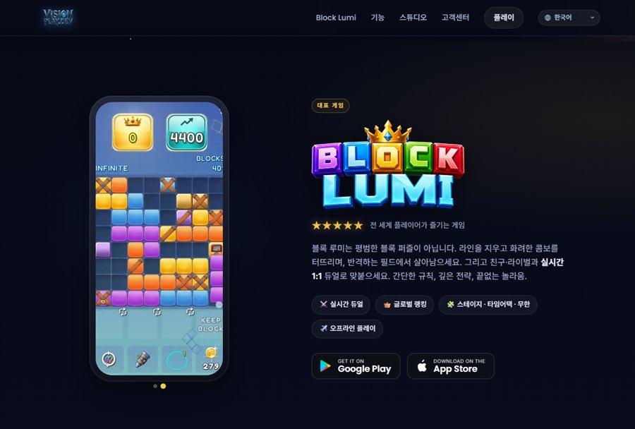 blocklumi.visionplay.dev 회사 홈페이지